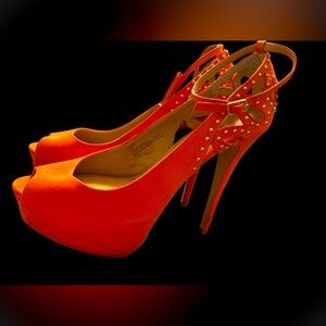 Coral Orange Peep Toe Heels